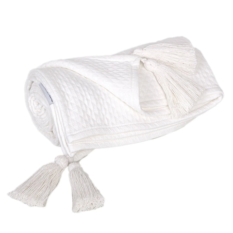 60" X 50" White Woven Cotton Throw Blanket
