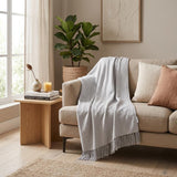 50" X 60" Gray Woven Cotton Herringbone Throw Blanket with Fringe