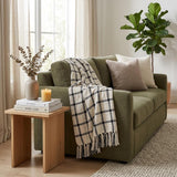 50" X 60" Black and Off White Cotton Woven Plaid Throw Throw Blanket with Fringe