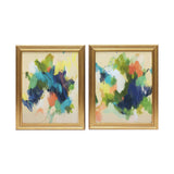 Set Of Two Orange Blue Yellow Abstracts Gold Framed Print Wall Art