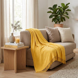 California King Gold Cotton Basketweave Geometric Blanket
