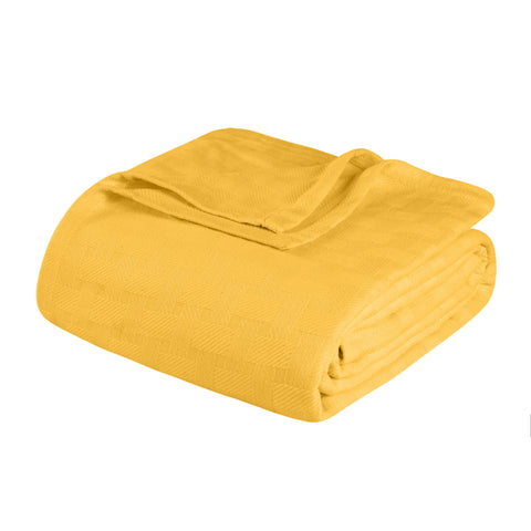 Queen Gold Cotton Basketweave Geometric Blanket