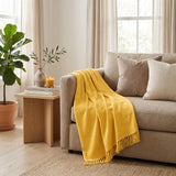 King Gold Cotton Basketweave Geometric Blanket