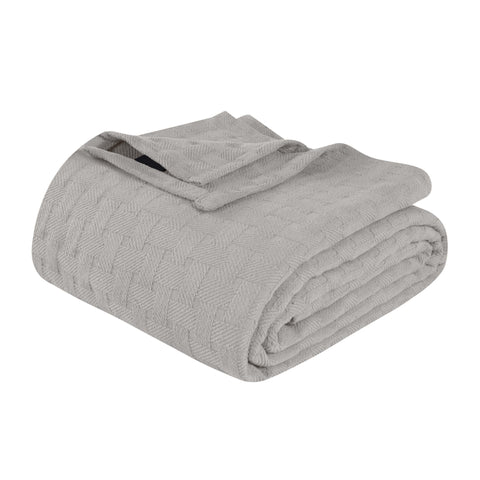 50" X 60" Silver Cotton Basketweave Geometric Throw Blanket