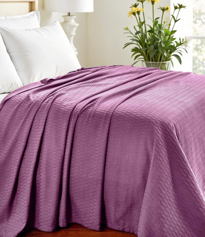 California King Purple Cotton Woven Geometric Blanket