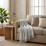 Queen Platinum Cotton Cable Knit Blanket
