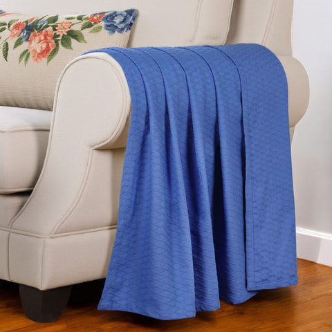 50" X 60" Blue Cotton Woven Geometric Throw Blanket