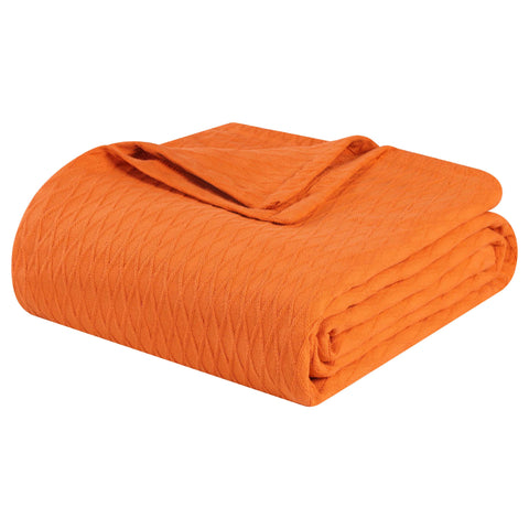Twin Burnt Orange Cotton Woven Geometric Blanket