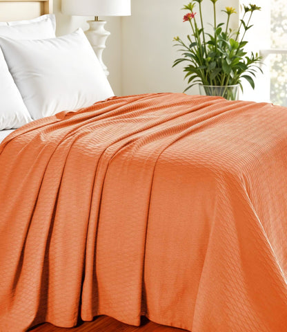 Twin Burnt Orange Cotton Woven Geometric Blanket