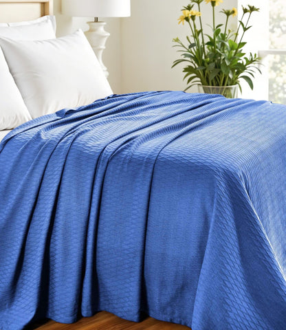 Twin Blue Cotton Woven Geometric Blanket