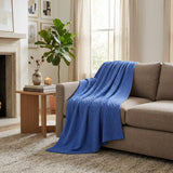 Twin Blue Cotton Woven Geometric Blanket