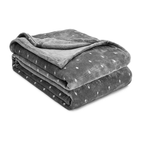 Queen Gray And Silver Fleece Woven Polka Dots Plush Blanket
