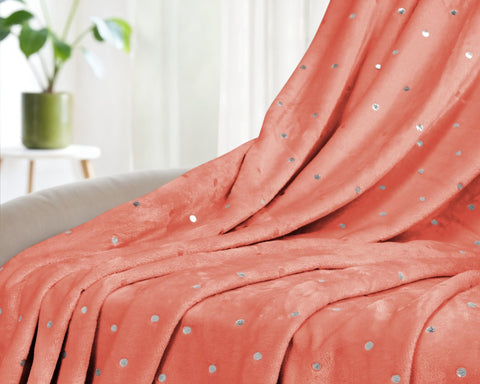 50" X 60" Orange Fleece Woven Polka Dots Plush Throw Blanket