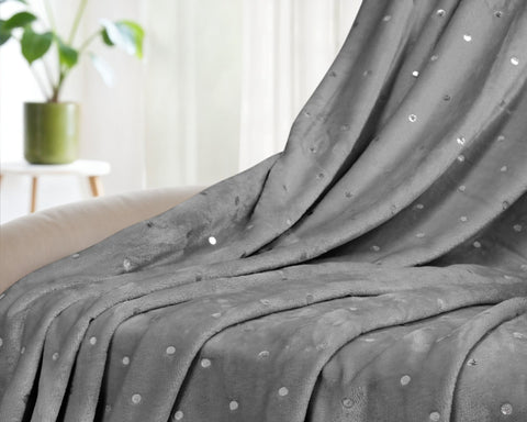 50" X 60" Gray And Silver Fleece Woven Polka Dots Plush Throw Blanket