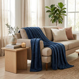 King Navy Blue Flannel Geometric Plush Blanket