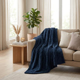 King Navy Blue Fleece Knitted Plush Blanket