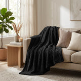 Twin Black Fleece Geometric Plush Blanket