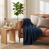 Twin Navy Blue Fleece Geometric Plush Blanket