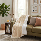 Queen Cream Fleece Geometric Plush Blanket