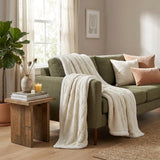 Queen Ivory Fleece Geometric Plush Blanket