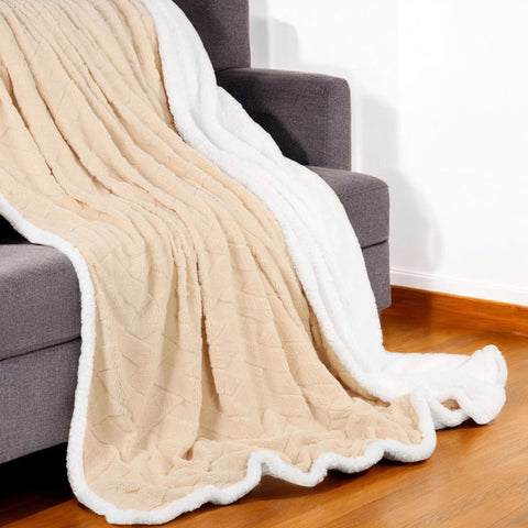 50" X 60" Cream Fleece Woven Geometric Plush Throw Blanket