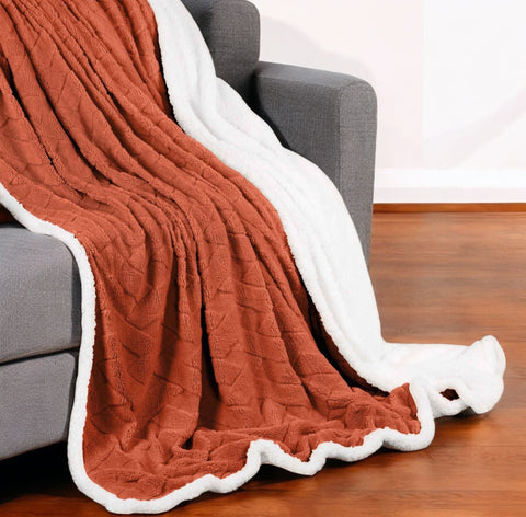 50" X 60" Rust Fleece Woven Geometric Plush Throw Blanket
