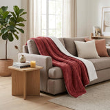 Twin Red And Orange Fleece Knitted Plush Blanket