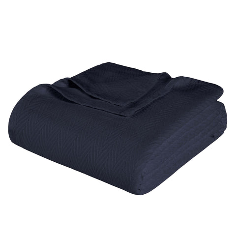 California King Navy Blue Cotton Woven Chevron Blanket