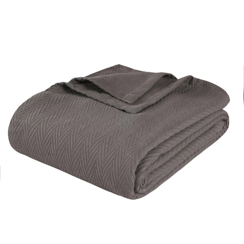 Queen Charcoal Cotton Woven Chevron Blanket