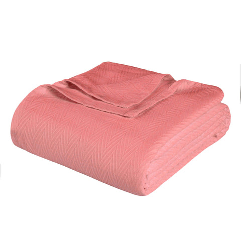 Queen Coral Cotton Woven Chevron Blanket