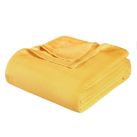 Queen Gold Cotton Woven Chevron Blanket