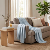Queen Light Blue Cotton Chevron Blanket