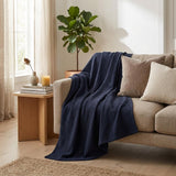 Queen Navy Blue Cotton Woven Chevron Blanket