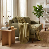 Queen Sage Cotton Woven Chevron Blanket
