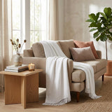 Queen White Cotton Woven Chevron Blanket