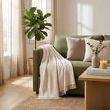 King Ivory Cotton Woven Chevron Blanket