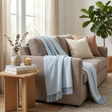 King Light Blue Cotton Woven Chevron Blanket