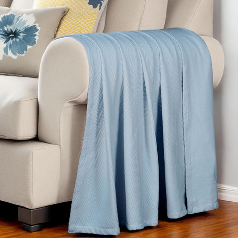 50" X 60" Light Blue Cotton Woven Chevron Throw Blanket