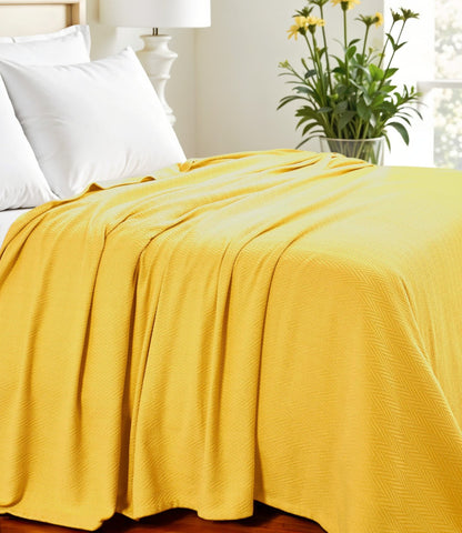 Twin Gold Cotton Woven Chevron Blanket