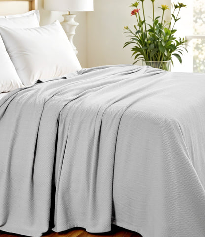 Twin Silver Cotton Woven Chevron Blanket