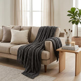 Queen Charcoal Fleece Knitted Plush Blanket