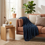 Queen Navy Blue Fleece Knitted Plush Blanket