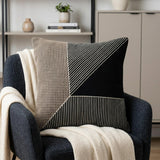 20" Black and White Geometric Cotton Throw Pillow With Embroidery