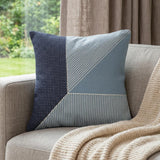 20" Blue and White Geometric Cotton Throw Pillow With Embroidery