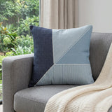 24" Blue and White Geometric Cotton Throw Pillow With Embroidery
