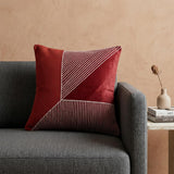 20" Red and White Geometric Cotton Throw Pillow With Embroidery