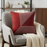24" Red and White Geometric Cotton Throw Pillow With Embroidery