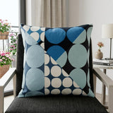 20" Blue and Ivory Geometric Cotton Throw Pillow  With Embroidery