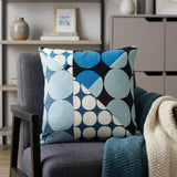 24" Blue and Ivory Geometric Cotton Throw Pillow With Embroidery