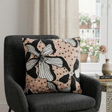 20" Beige and Black Tropical Throw Pillow With Embroidery